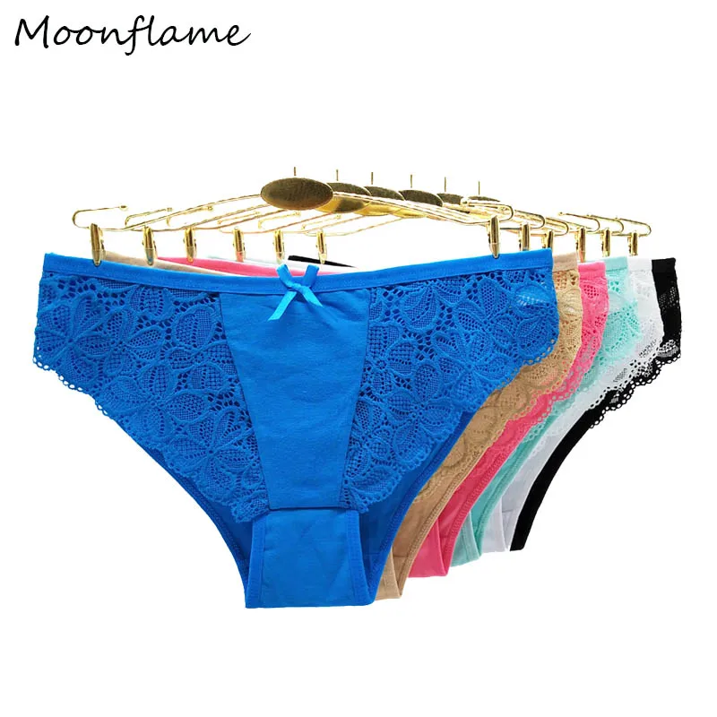 Moonflame Underwear Women Panties 5 pcs/lot Solid Color Cotton Sexy Lace Briefs