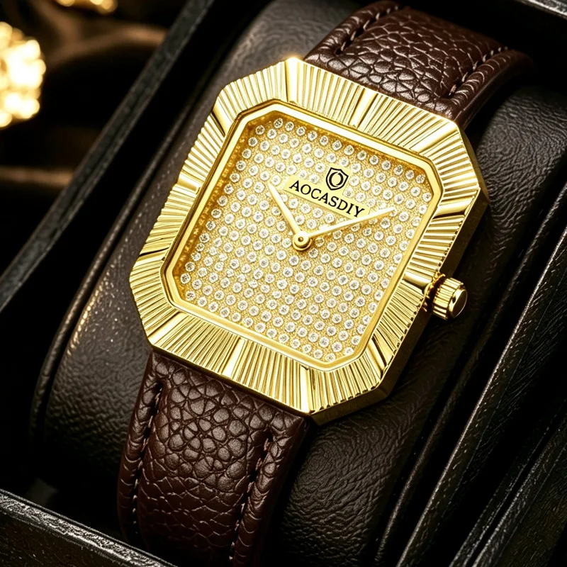 Men's Watch Gold Gypsy Star Diamond Square Fashion Quartz Watch Waterproof Men's Watch High-end Watch