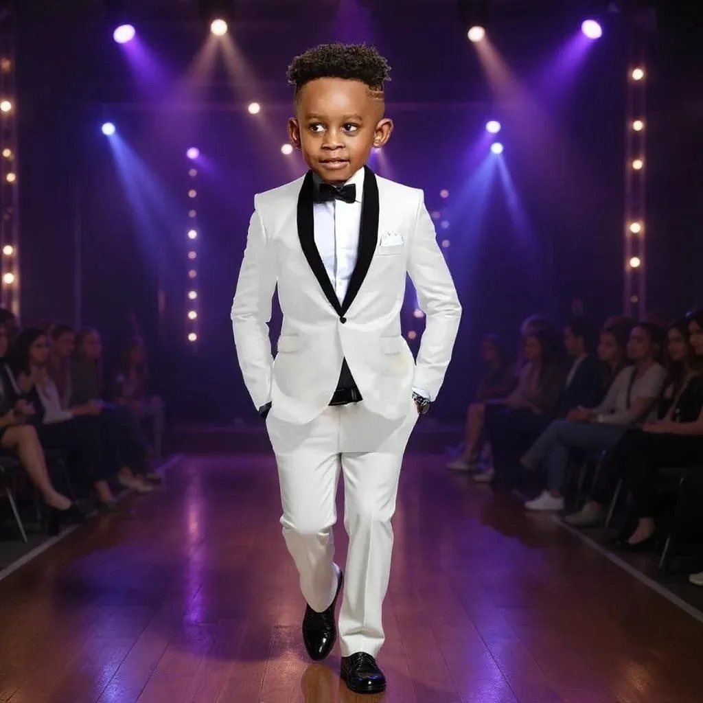 

White Boy Suits For Wedding Tuxedos Velvet Shawl Lapel Flower Boys Kids Wear 2 Pieces Slim Flit Prom Party Blazer 2-16 years old