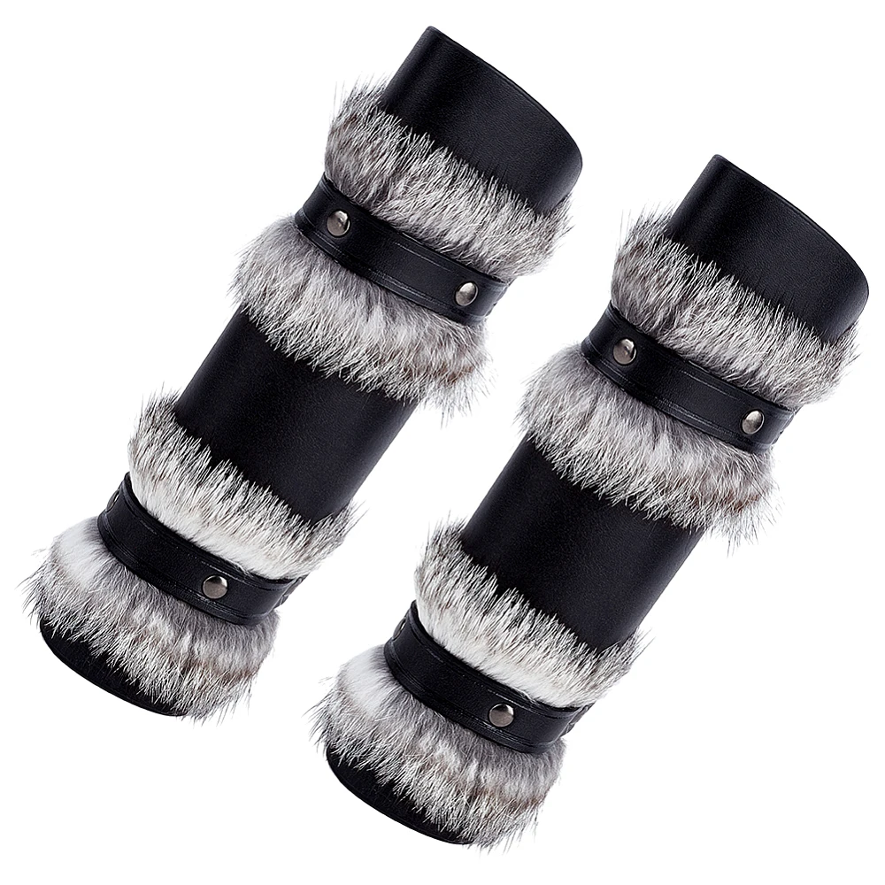 Artificial Fur Arm Guards PU Leather Wrist Warmers Fur Cuffs Fake Fuzzy Wrist Bracers Wrists Protector for Renaissance Festival