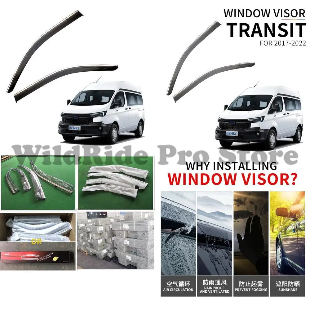 

1 set Rainproof Cover Sunshade PC Window Sunshade Automotive Deflector 4pc for Ford Transit 2017-2022