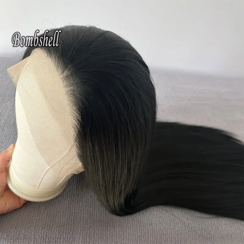 Bombshell High Quality Jet Black Color Straight Synthetic 13X4 Lace Front Wigs Heat Resistant Fiber Natural Hairline For Women