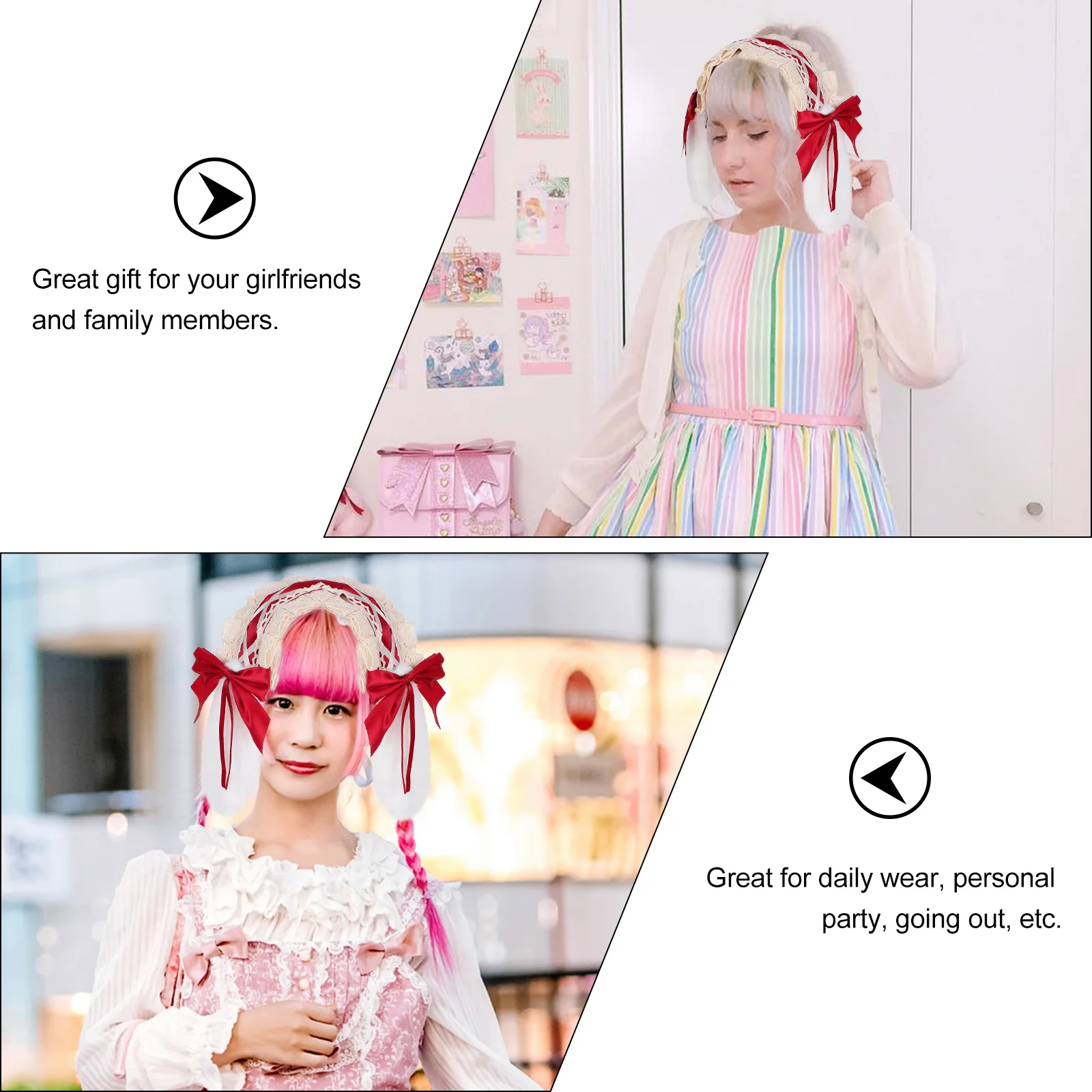 

Bowknot Lolita Headband Decorative Hairband Cosplay Headdress For Women Girls Lace Hair Accessory Fashion Headwear Party Costume