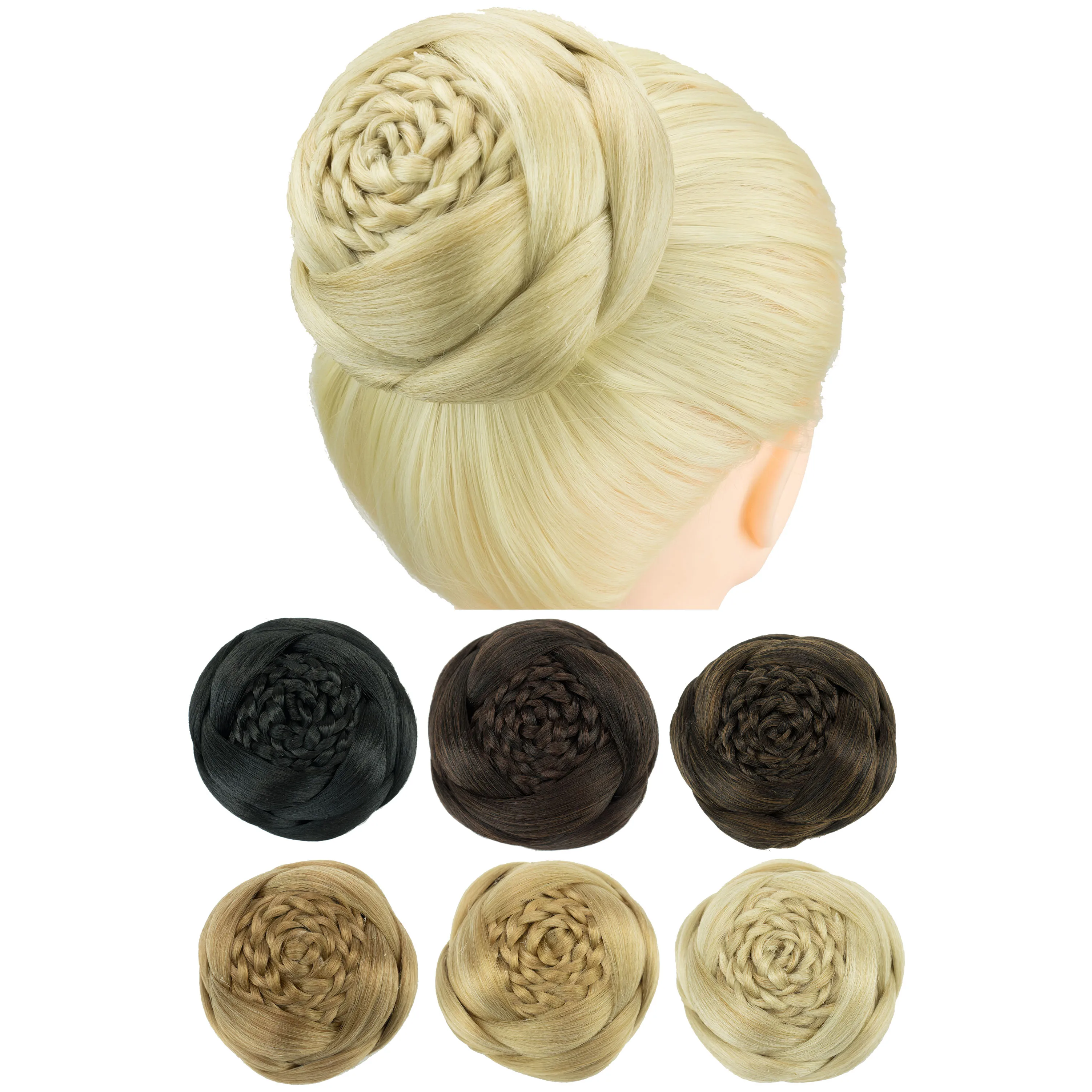 Soowee Synthetic Hair Dancer Braided Chignon Hair Cover Donut Hairpieces Scrunchie Hair Bun Wig Updo Headwear for Women