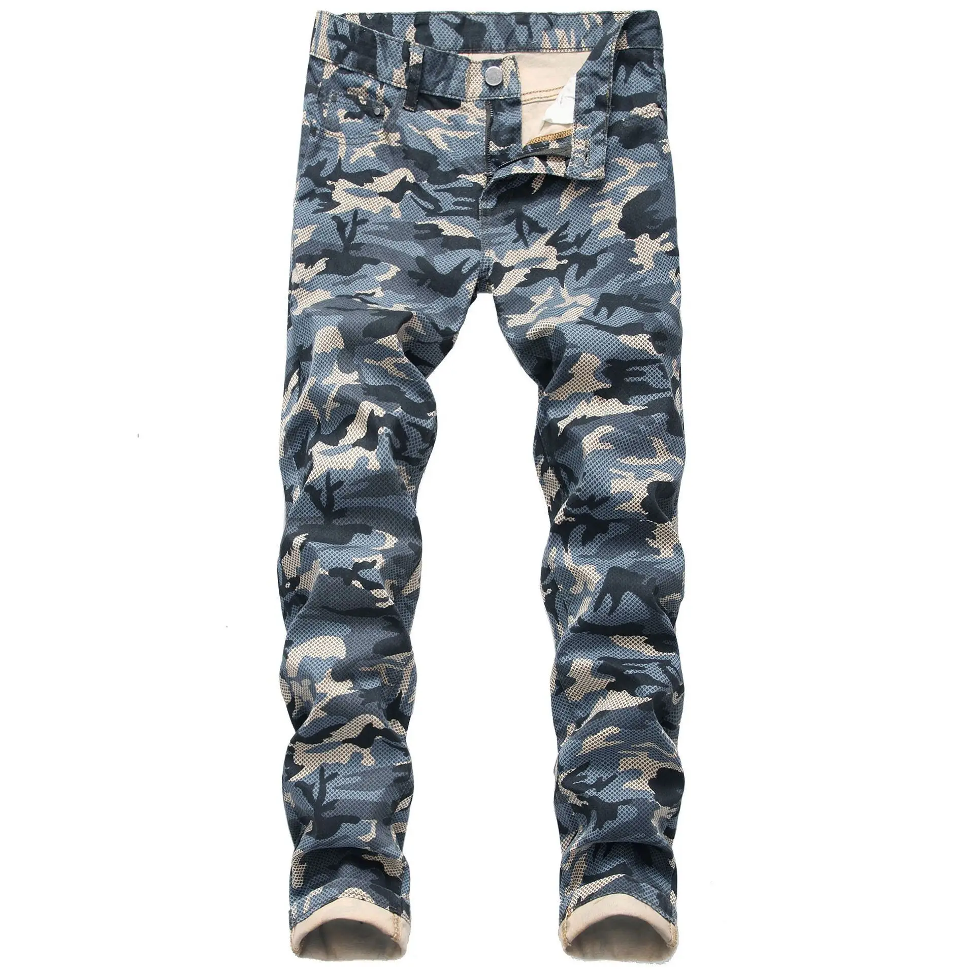 

Men's Slim Fit Camouflage Jeans Casual Long Trousers Fashionable Male Clothing Denim Pants Autumn Collection