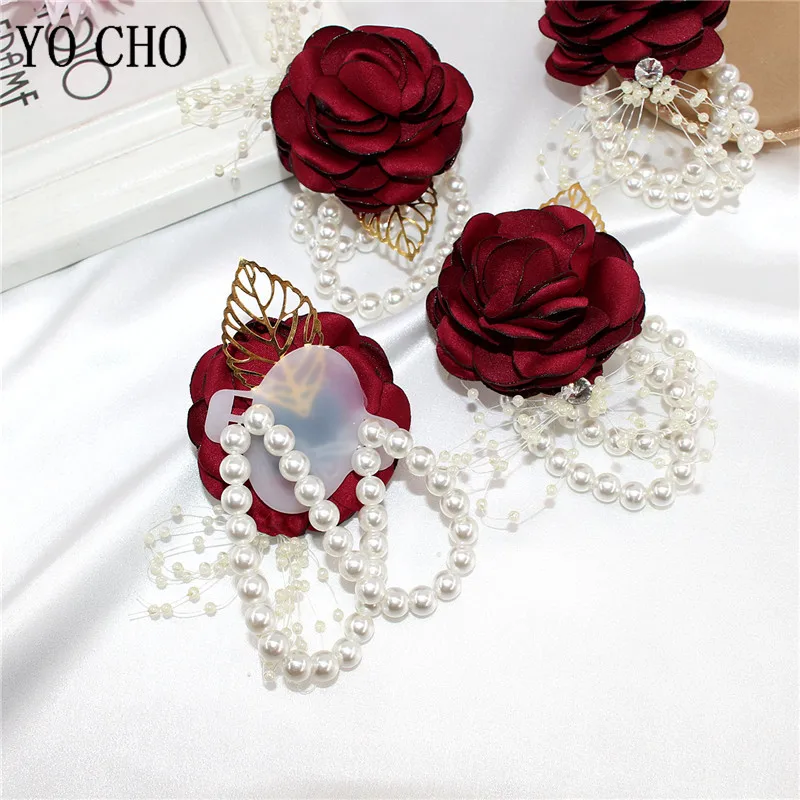 Mädchen Brautjungfer Handgelenk Blume Hochzeit Abschluss ball Party Bouton niere Seide Rose Perle Armband Armband Hand Blumen Hochzeit Zubehör – Detail 5