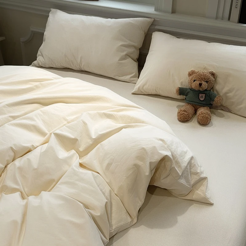 

2026 New Soft and Washed Cotton Check Plain Unprinted Style Duvet Cover Skin-friendly and Breathable Quilt Cover