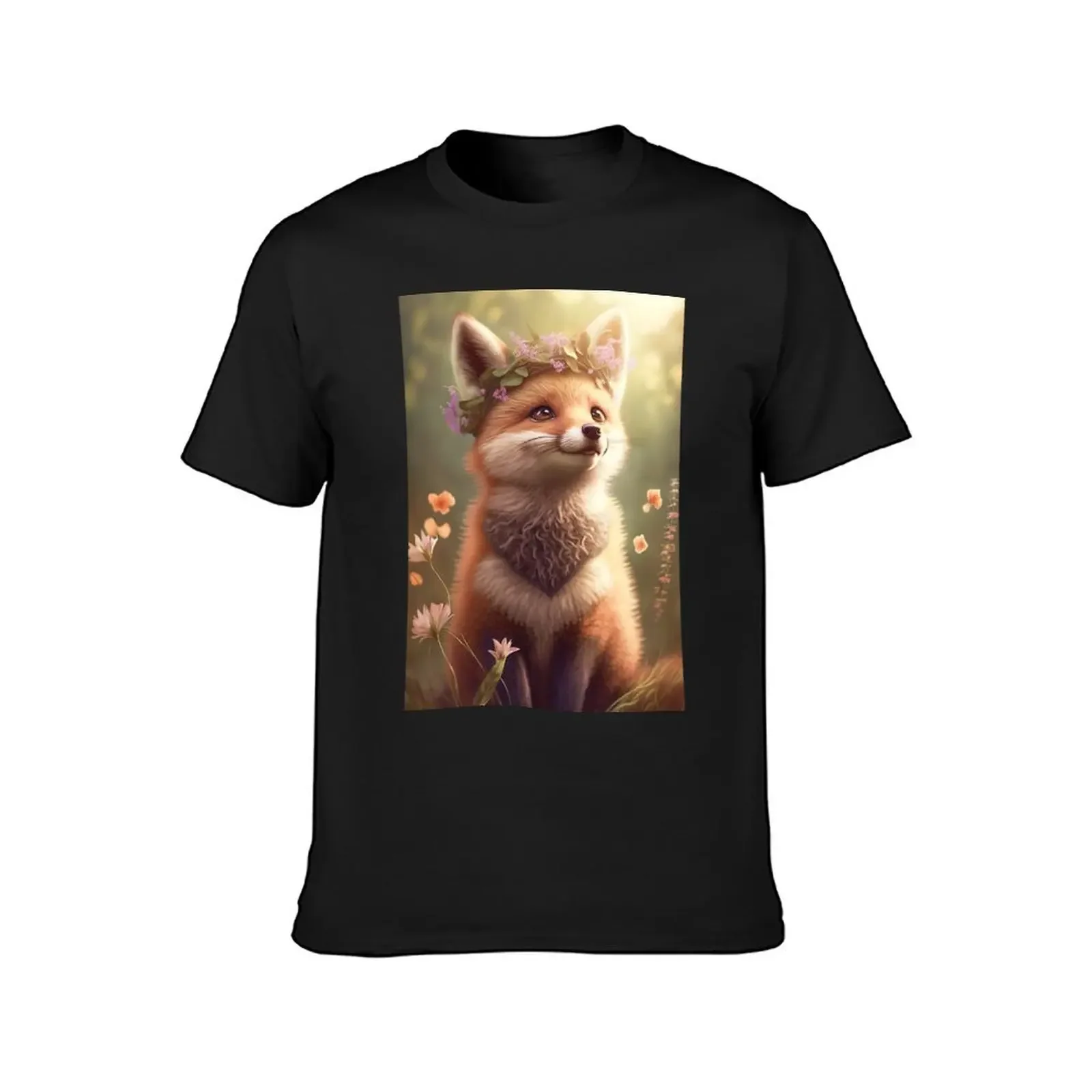 Adorable Fox with Flower Wreath on the Head T-Shirt animal prinfor boys custom t shirt fruit of the loom mens t shirts