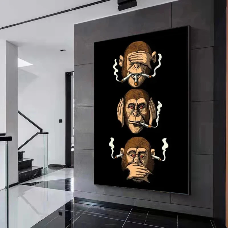 Fun and Funny Three Monkeys Posters and Prints Modern Animal Canvas Painting Wall Art Picture for Living Room Home Decoration