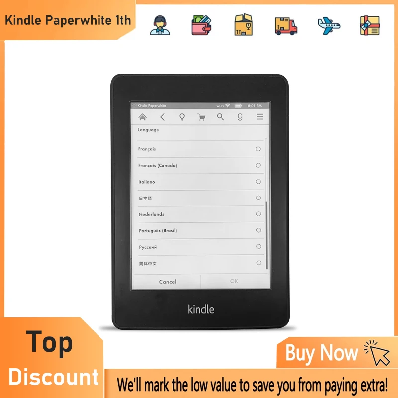 Kindle Paperwhite 1th With Backlight Built-in Light 6 inch Ink Touch Screen E-ink Ebook Multinational Language E Book Reader