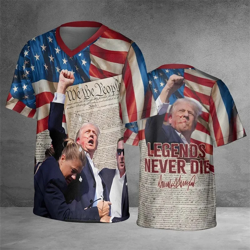 New Donald. Trump Picture 3D Print T Shirt For Men Women Fashion American Flag Print Short Sleeve V Neck Trump Supporter Tees