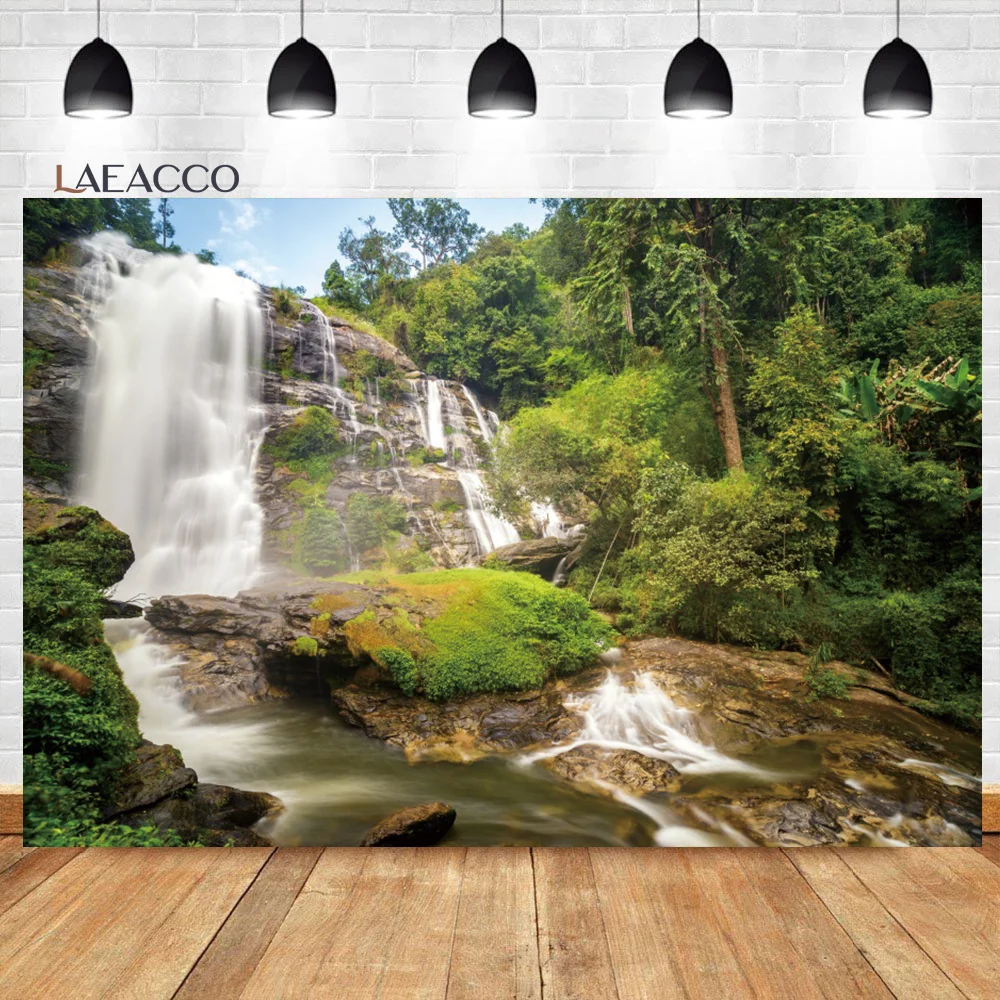 Laeacco Waterfall Backdrop For Photography Spring Natural Scenery Mountains Lake Interior Decor Kids Adults Portrait Background