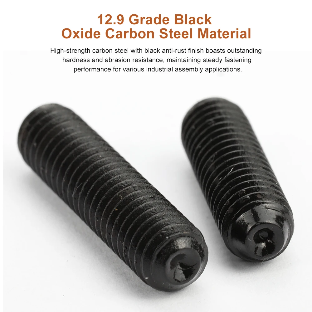 Black Carbon Steel Hexagon Socket Cup Point Set Screw M1.6 M2 M2.5 M3 M3.5 M4 M5 M6 M8 M10 M12-M16 Headless Grub Screw DIN916