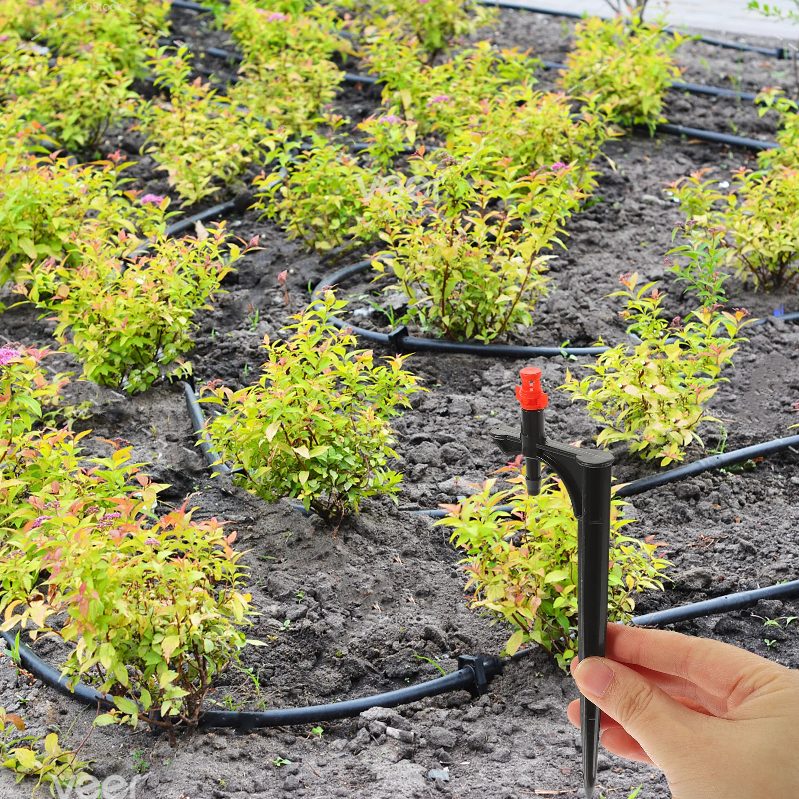 20Pcs Irrigation Spray Nozzle Adjustable Misting Nozzle for Lawn Drip Emitters Stable Plastic Ground Support Design