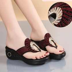 Women's Open Toe Slippers Sequins Decor Platform Ladylike Sweet New Summer Fashion Popular Comfy High Thick Heel Slippers