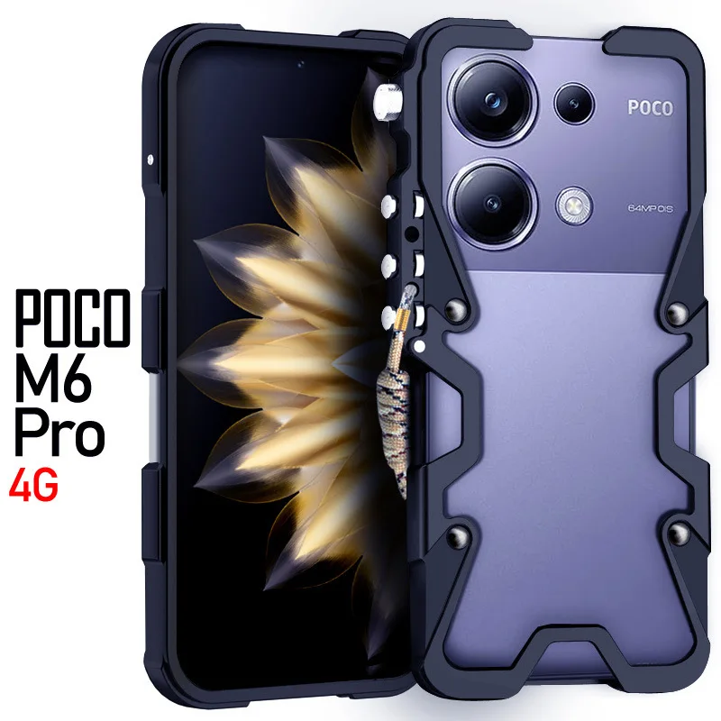 

Zimon Luxury Armor Metal Aluminum Phone Cases Bumper For Xiaomi Poco M6 Pro 4g Cover Mechanical Purely Handmade Skull Case