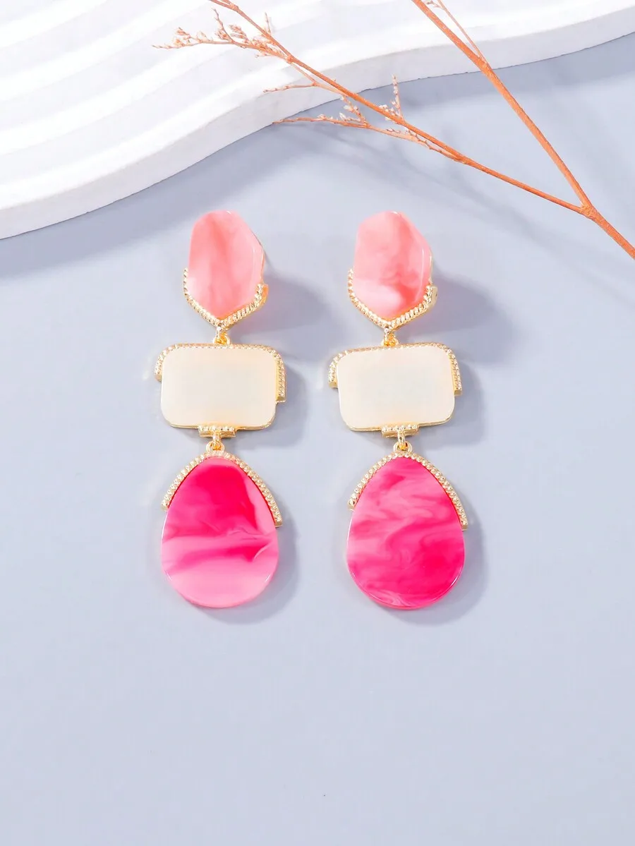 

Resin Geometric Drop Earrings For Women Pink White Multi Color Fashion Jewelry