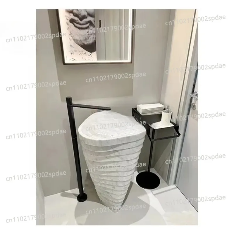 Natural Silver Grey Travertine Stone Pedestal Sink For Home Hotel Bathroom Decoration