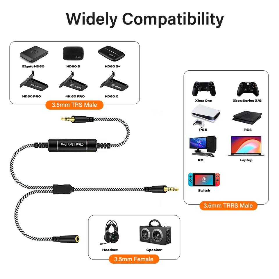 Chat Link Pro Cable 2.6m AUX Male-Female for Switch Xbox PS4