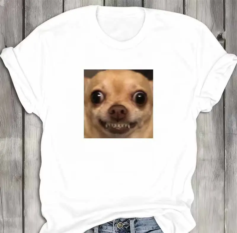 Evil Chihuahua Damen-T-Shirt, neutral, Rundhalsausschnitt, bequem, Übergröße, süßes Welpen-Kostüm, lustig