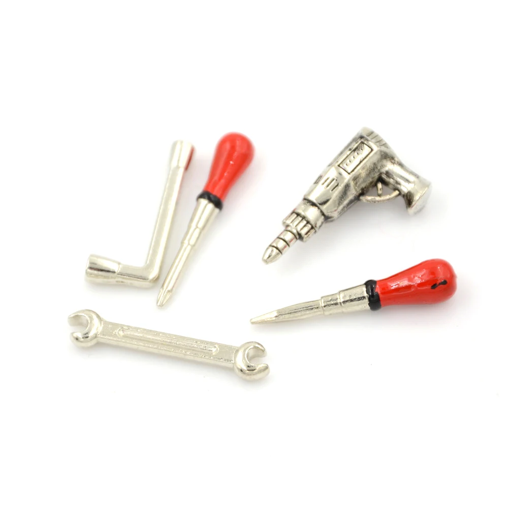 Ensembles d'outils à main miniatures en métal, échelle de maison de course, accessoires de maison de poupées, jouets de meubles, nouveau, 1/12, 5 pièces par ensemble