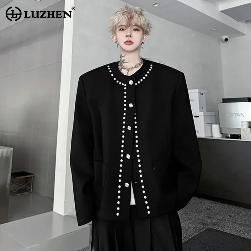 

LUZHEN Edge Pearl Patchwork Decorate Casual Jacket Men's Fashion 2025 Autumn High Quality Handsome Elegant Male Clothes JY3785