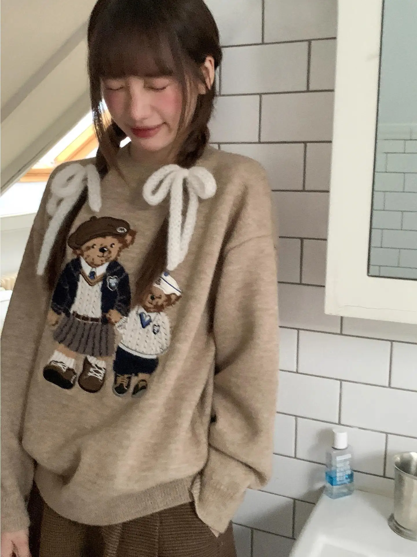 New High Quality Embroidery Cartoon Sweater American Sweet Cute Bear Graphic Shirts Winter Knitwear Jumper Y2K Top Korean Trendy - Image 5