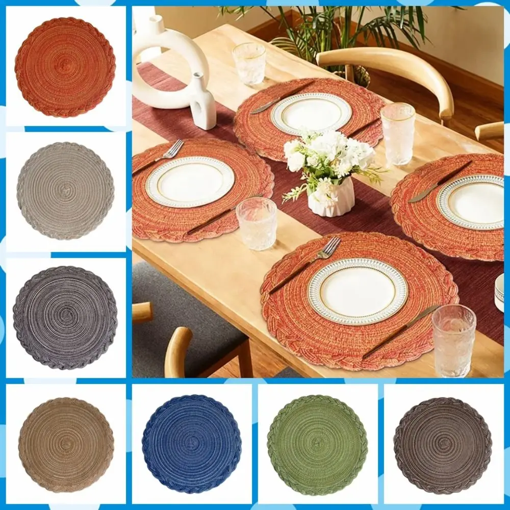 

Tableware Pads Round Woven Placemats Non-Slip Nordic Style Insulation Mat Washable 18/30/38cm Coaster Christmas