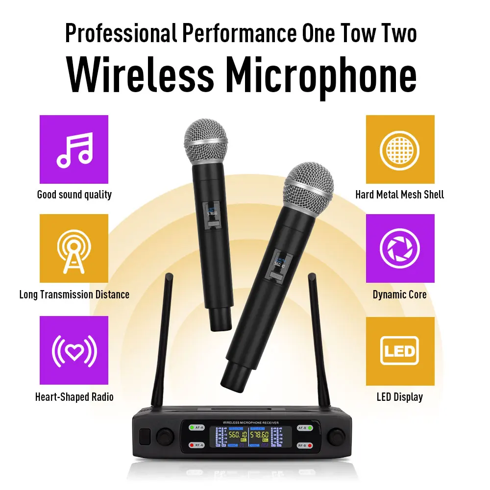 

LMBGM-R2 Wireless Microphone Handheld Dual Channels UHF Fixed Frequency Dynamic Mic For Karaoke Wedding Party Band Show host