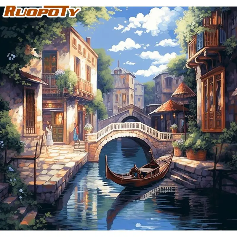 RUOPOTY Modern Painting By Numbers Handpainted Town Scenery Diy Crafts On Canvas Picture Paint For Adults For Beginner Gift