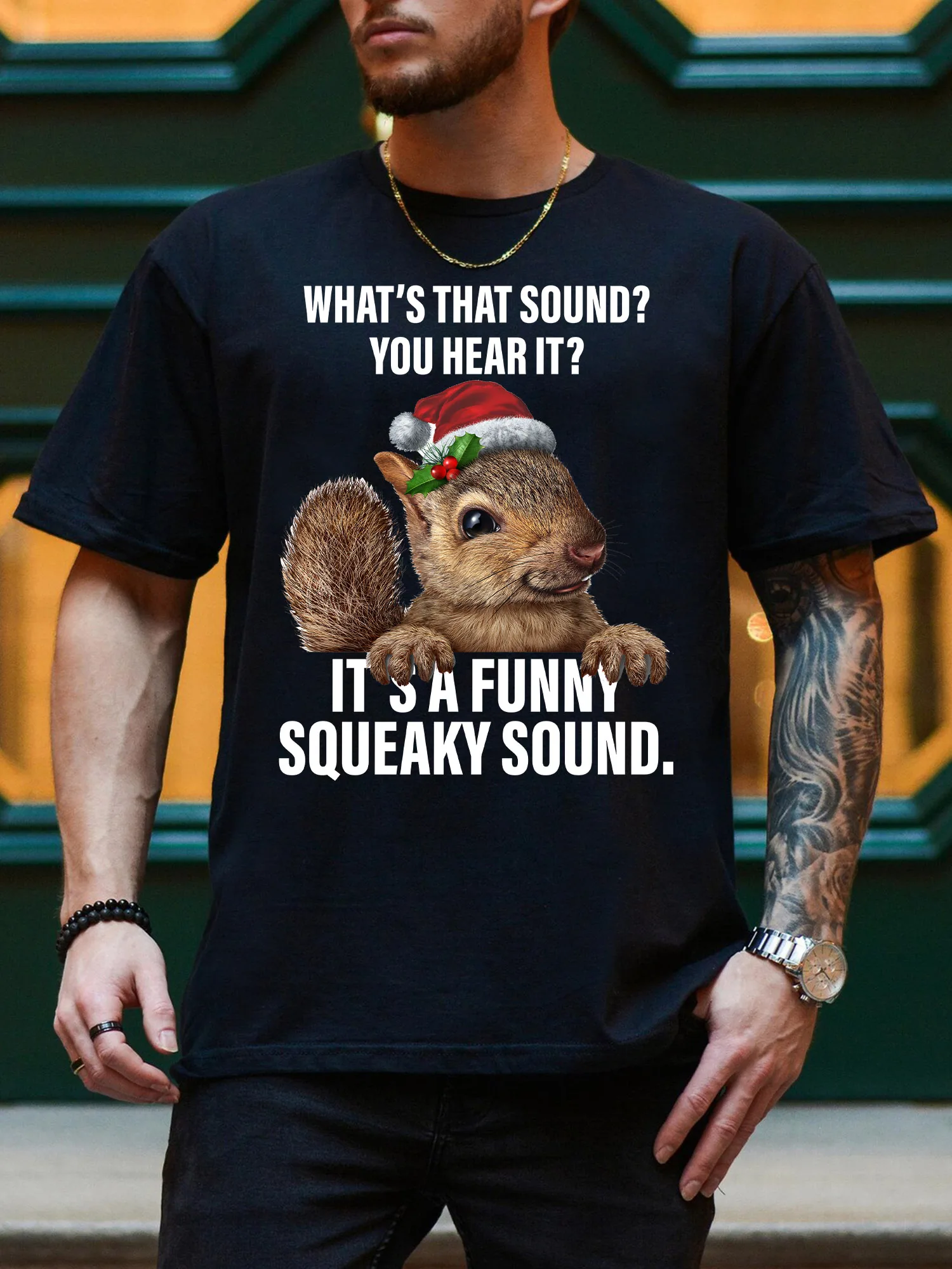 

Funny Squeaky Sound Men's Graphic Tee, Pure Cotton Everyday Black T-Shirt, Lightweight Round Neck Tee