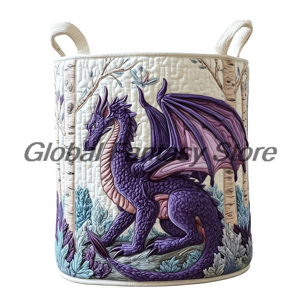 Fantasy Dragon Quilted Laundry Basket Clothes Foldable Storage Bin Home Organizer Hamper with Handles