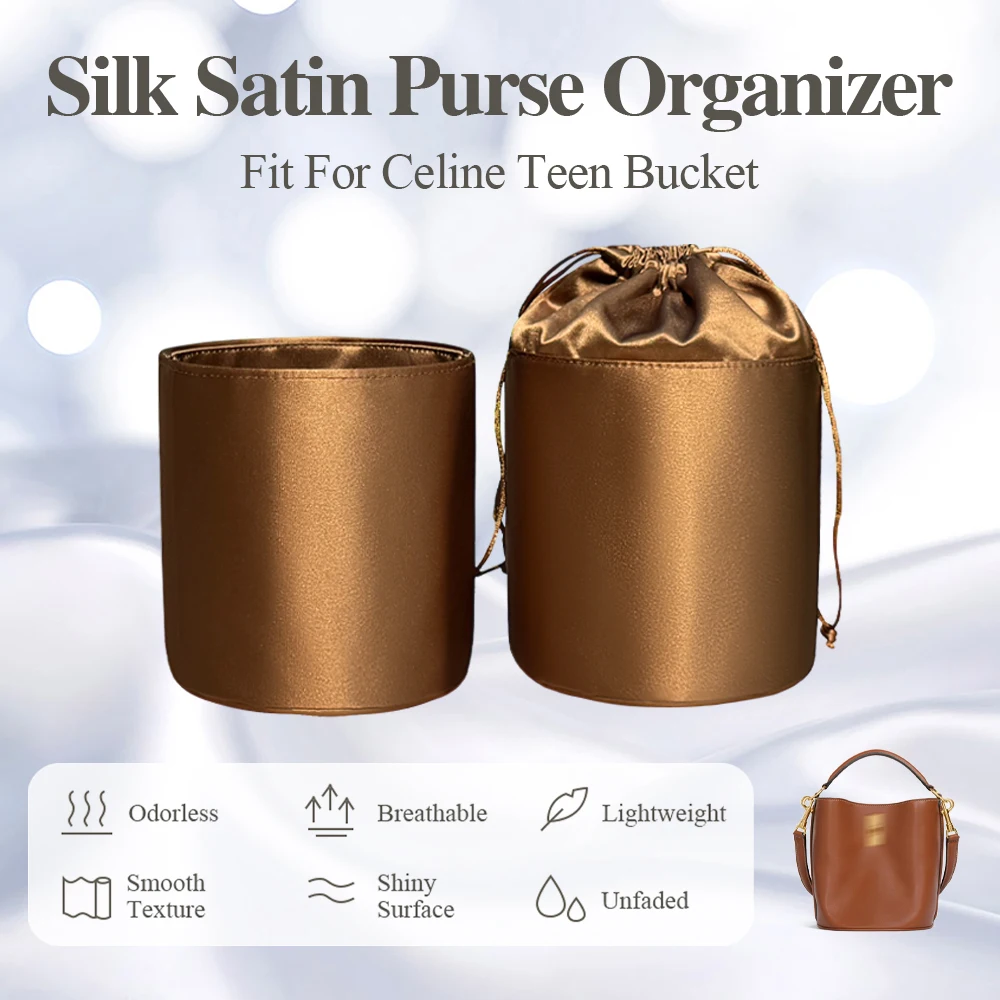 Silk Satin Purse Organizer Insert for Celine Teen Bucket 16 Bag Smooth Inner Liner Bag Cosmetics Storage Bag Inside Bag In Bag