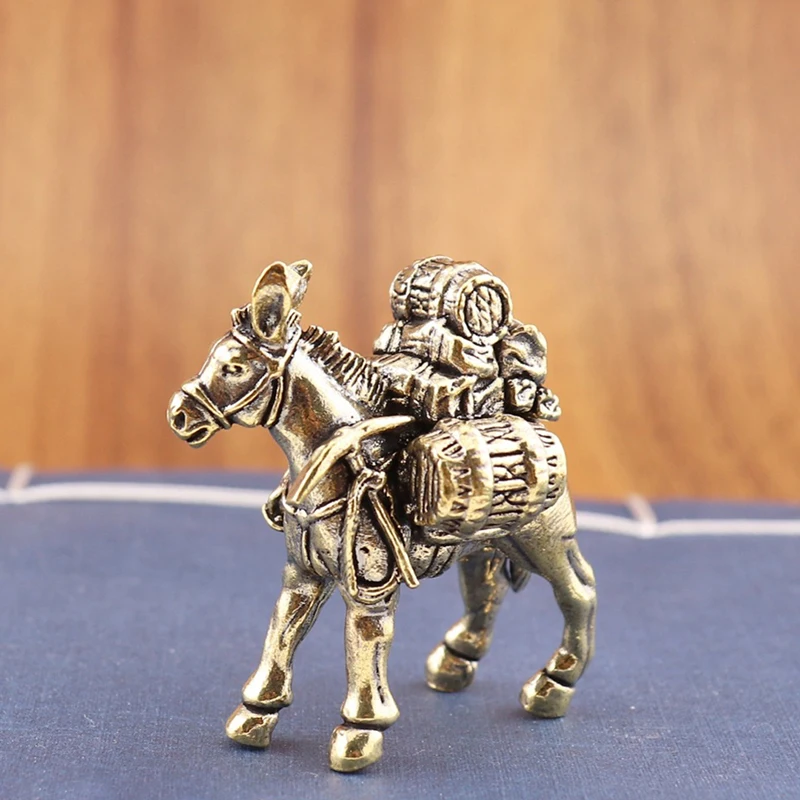 Solid Brass Donkey Small Ornament Antique Copper Animal Equus Asinus Miniature Figurines Home Desktop Decoration Accessories
