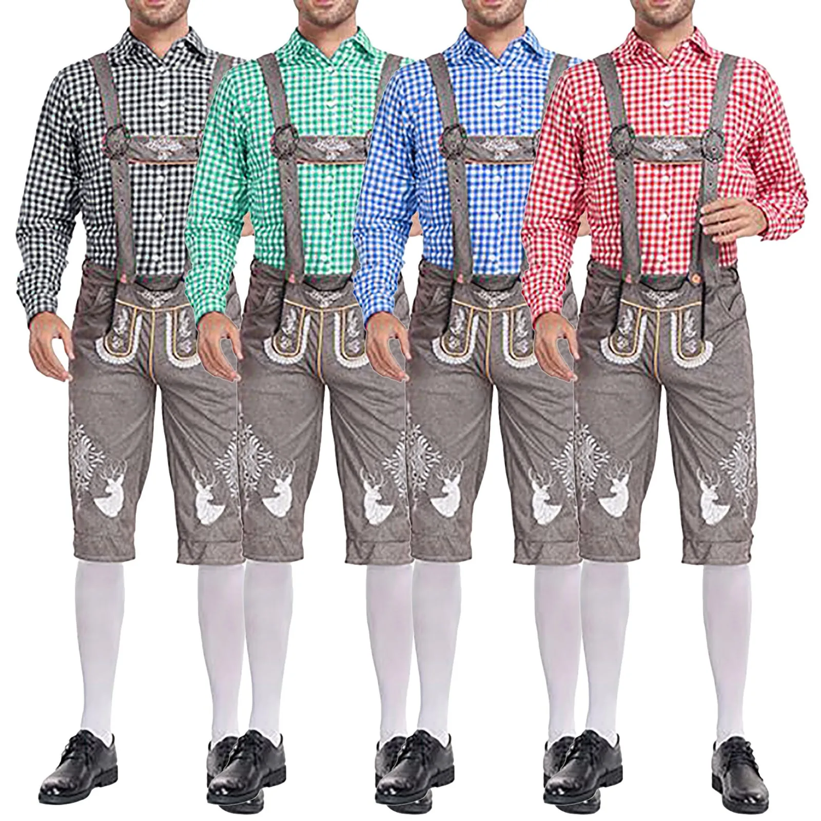 

Adult Oktoberfest Cosplay Costumes Traditional Beer Festivals Suspenders Jumpsuits Male Halloween Cosplay Short Bodysuit