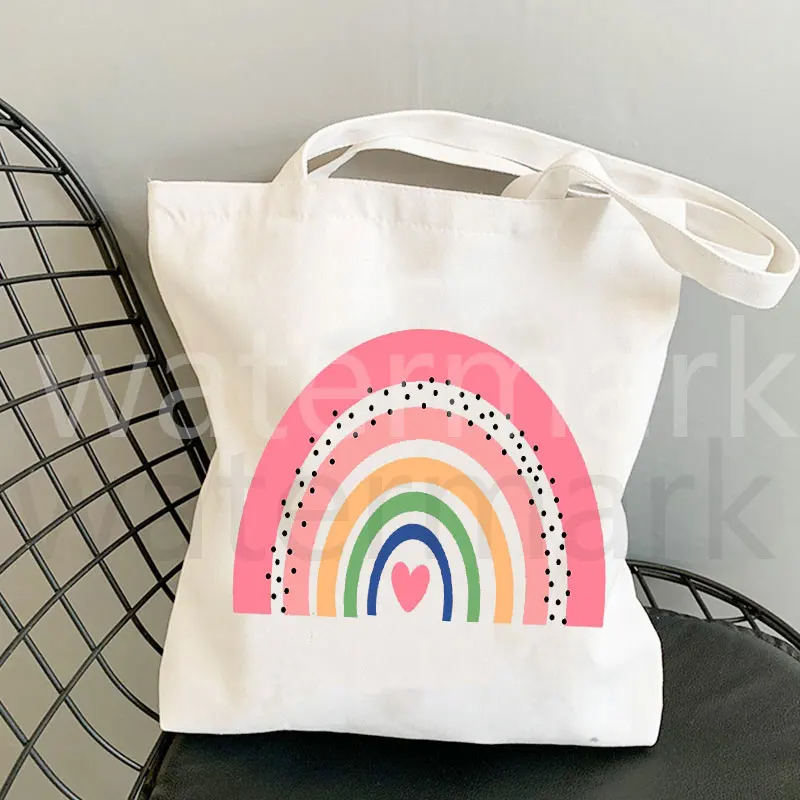 Any Custom Name Gift Personalised Thank You Teacher Rainbow Tote Bag Book Bag School Leaving Present for Teacher Mothers Day