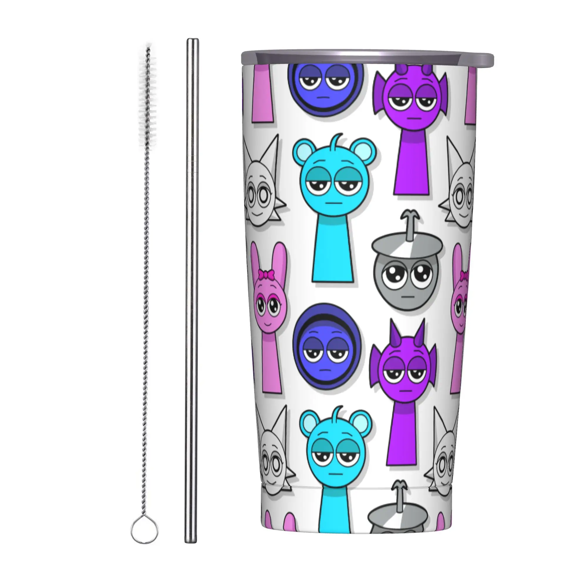 Sprunki Cartoon Anime Tumbler Vacuum Insulated  Thermal Cup with Lid Straw Travel Outdoor Mug Hot Cold Drink