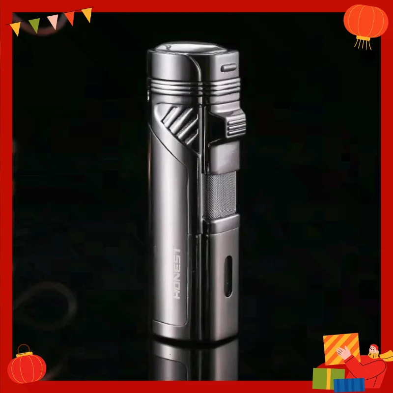 2026 HONEST 4 Fire Inflatable Cigar Lighter Metal Cigar Cutter Butane Jet Turbo Torch Lighter Cigar Accessories Men Gift Gadgets