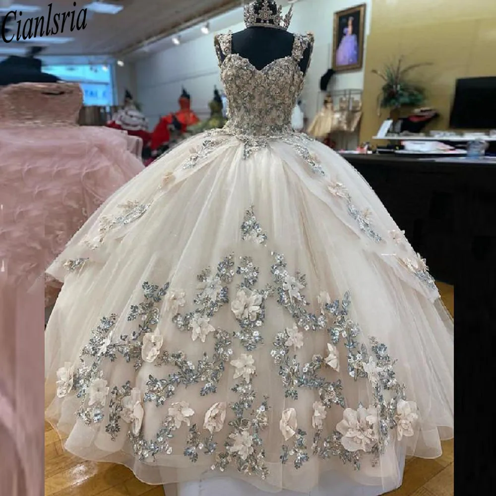 Marfim princesa quinceanera vestido 2022 vestido de baile rendas 3d feito à mão flores festa doce 16 vestido concurso vestidos de 15 años baile