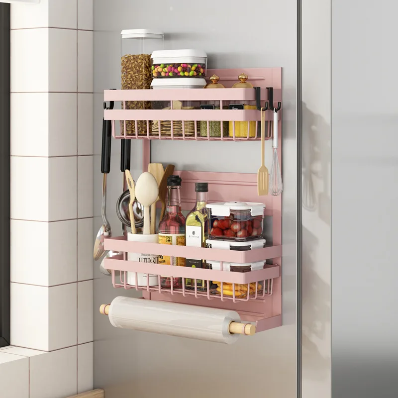 

Kitchen Refrigerator Storage Rack Microwave Oven Side Hanging Multi-purpose Magnetic Suction Non Punching Seasoning Storage Rack