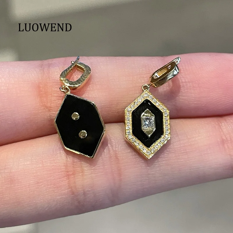 

LUOWEND 100% 18K Yellow Gold Pendant Fashion Puck Style Natural Diamond&Black Onyx Necklace Pendant for Women Fine Jewelry