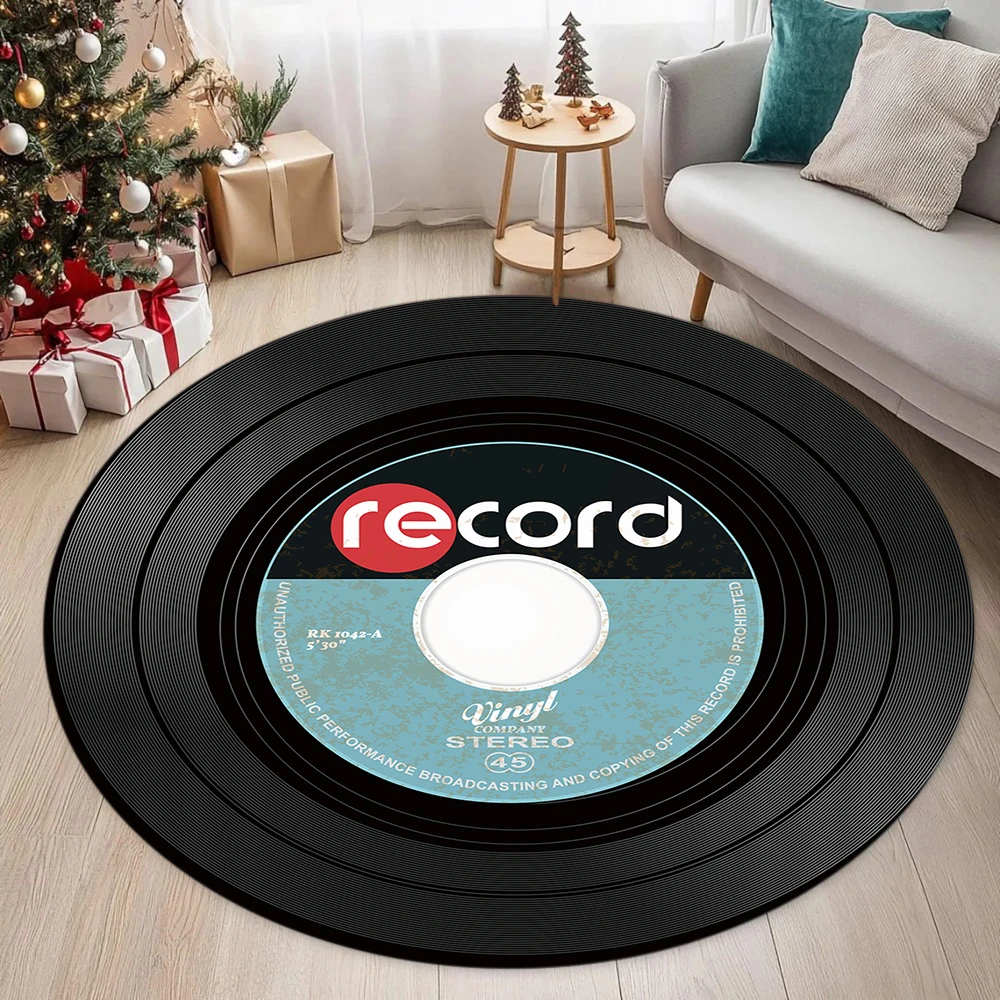 Non-Slip Round Carpet, Vintage Vinyl Record Red Mat for Home, Office Easy To Clean Rug Cushion for Living Room