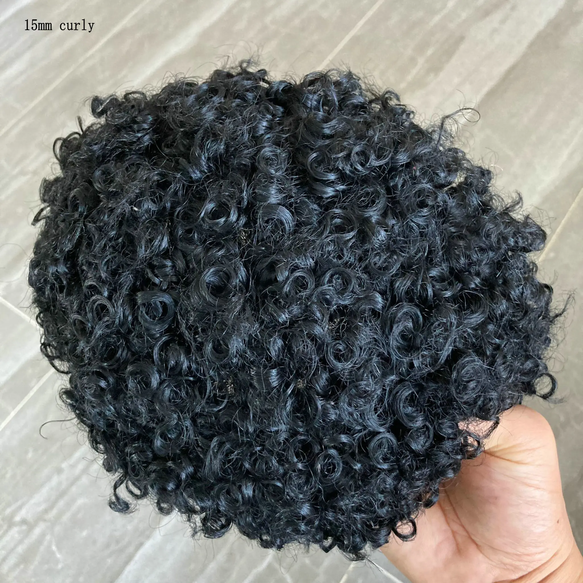 15mm/18mm/20mm Lockiges Toupet für Männer, Echthaar-Ersatzsysteme, Herren-Haarteile, Super Langlebiges Mono-Lace mit PU-Basis – Detail 4