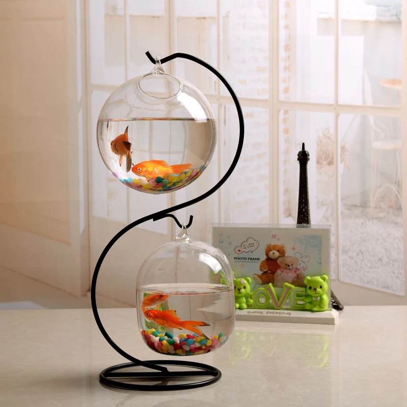 Hanging Hydroponic Glass Bottle Micro Landscape Ecological Bottle Iron Frame Office Small Fish Tank