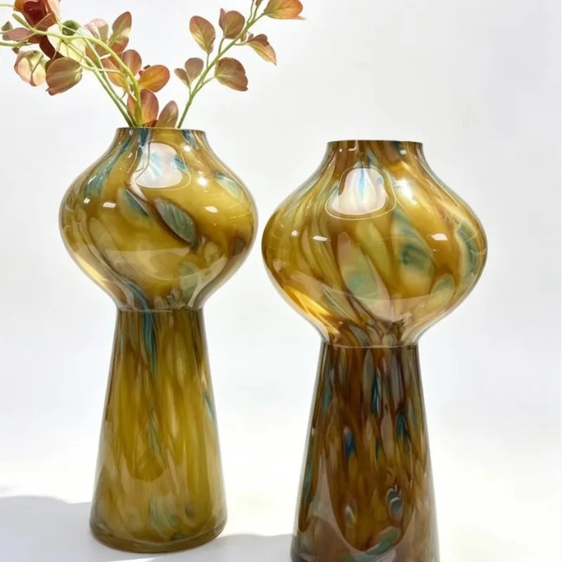 Modern simple gradual change colored glass flower arrangement vase ornament home model room soft design desktop Chinese bottle