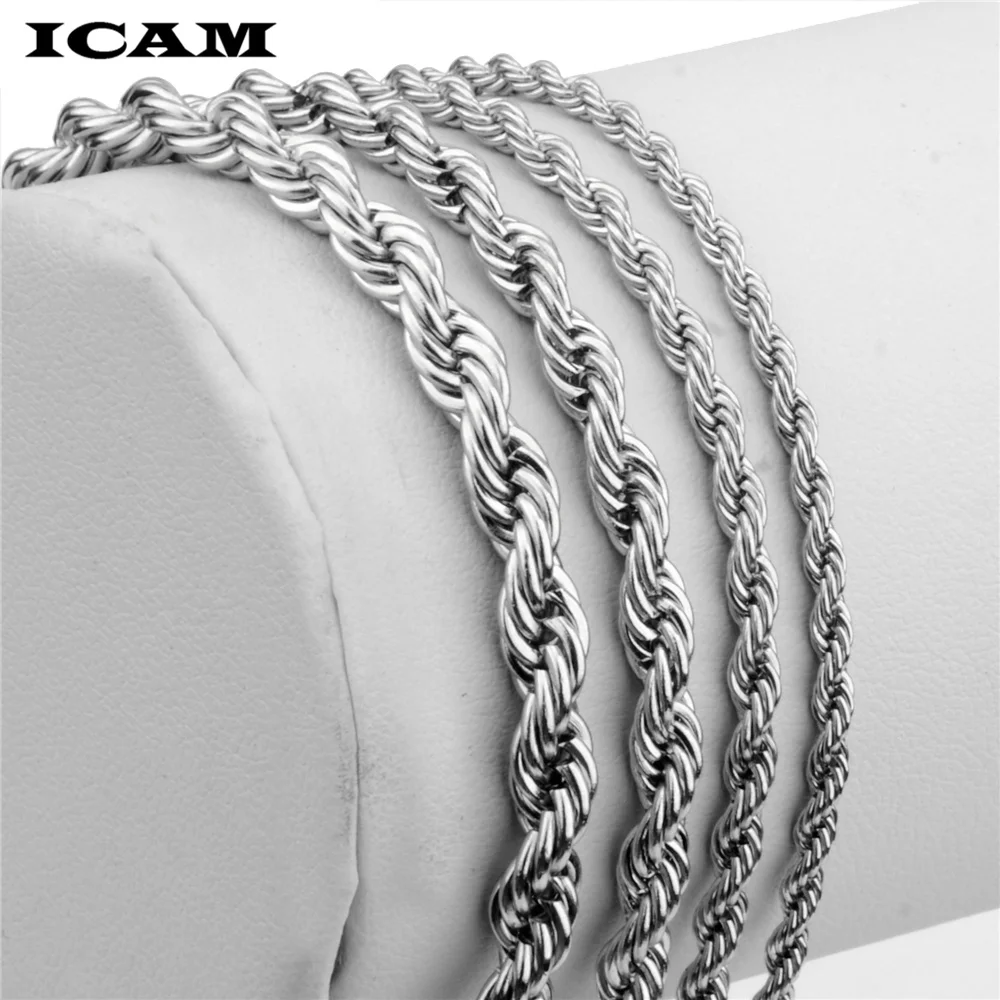 ICAM Unique Men's Bracelet Double Chain Bracelet Silver Stainless Steel Wheat Box Chain Link Bracelets Male Jewelry Dropshipping