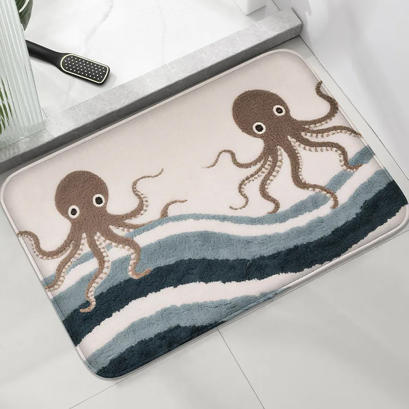 Lustige Bodenmatte mit Oktopusmuster, saugfähige Fußmatte für zu Hause, moderne dekorative Matte, kleiner Badezimmerteppich, maschinenwaschbar