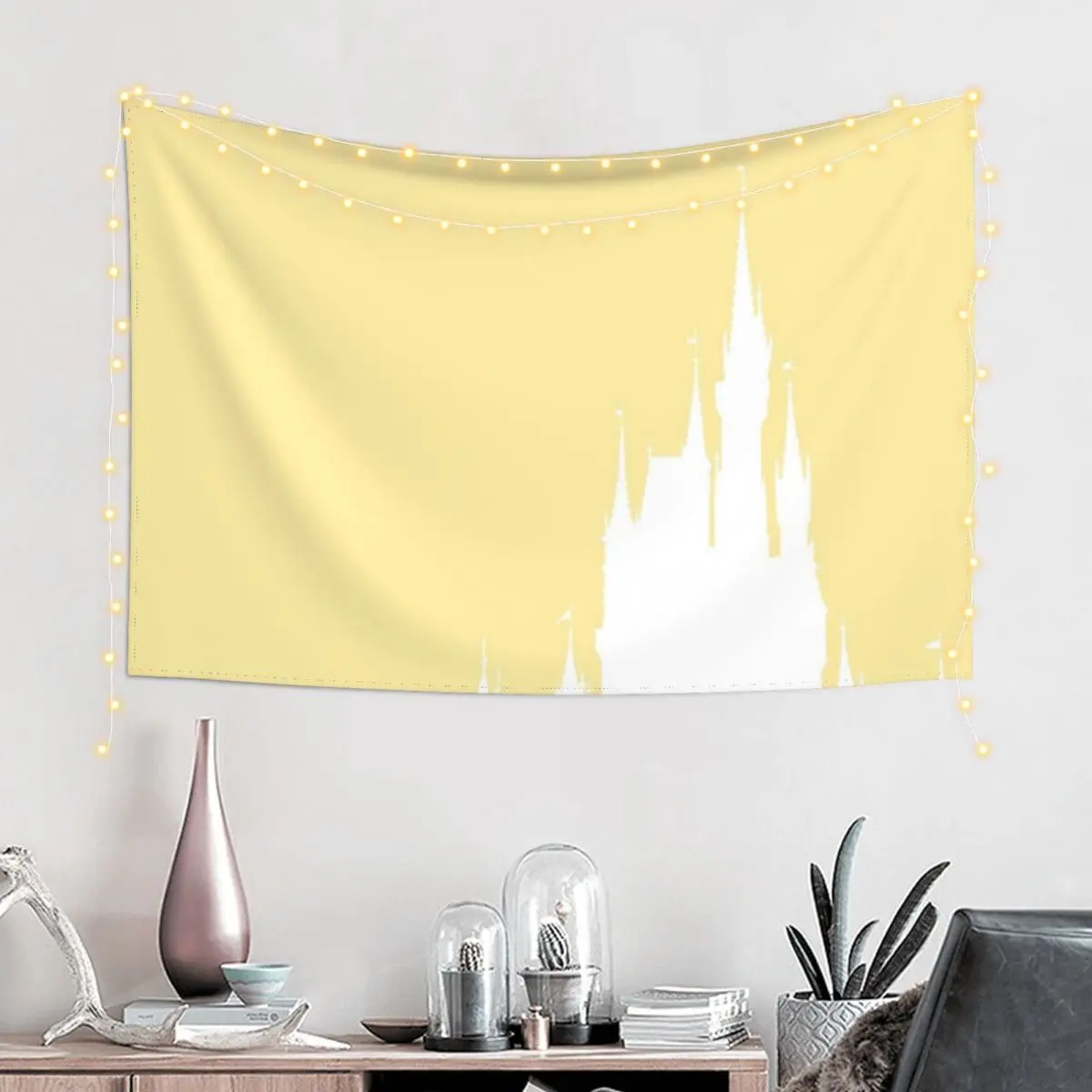 Magic Castle Silhouette Sunflower Yellow #Pastel Tapestry On The Wall Japanese Room Decor Living Room Decoration Tapestry