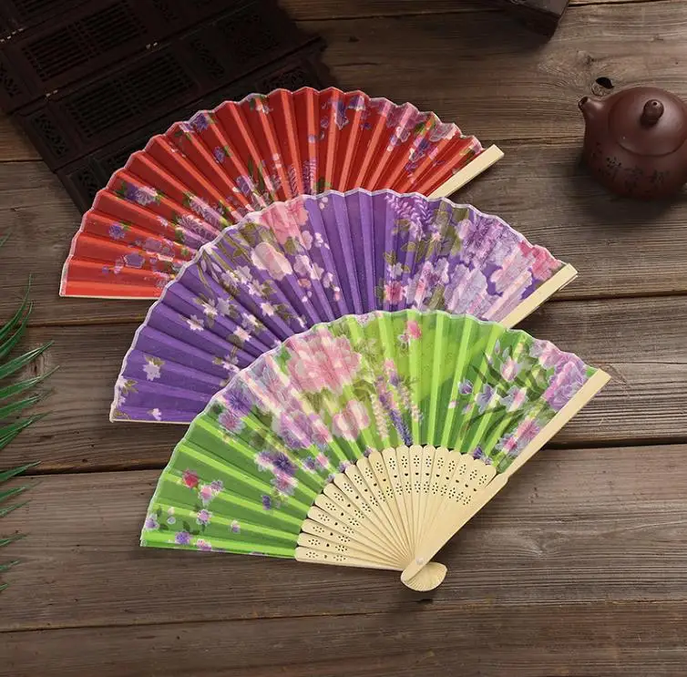 Vintage Bamboo Folding Hand Held Flower Fan for Party Favor Summer Women Girl Dancing Fans SN4529