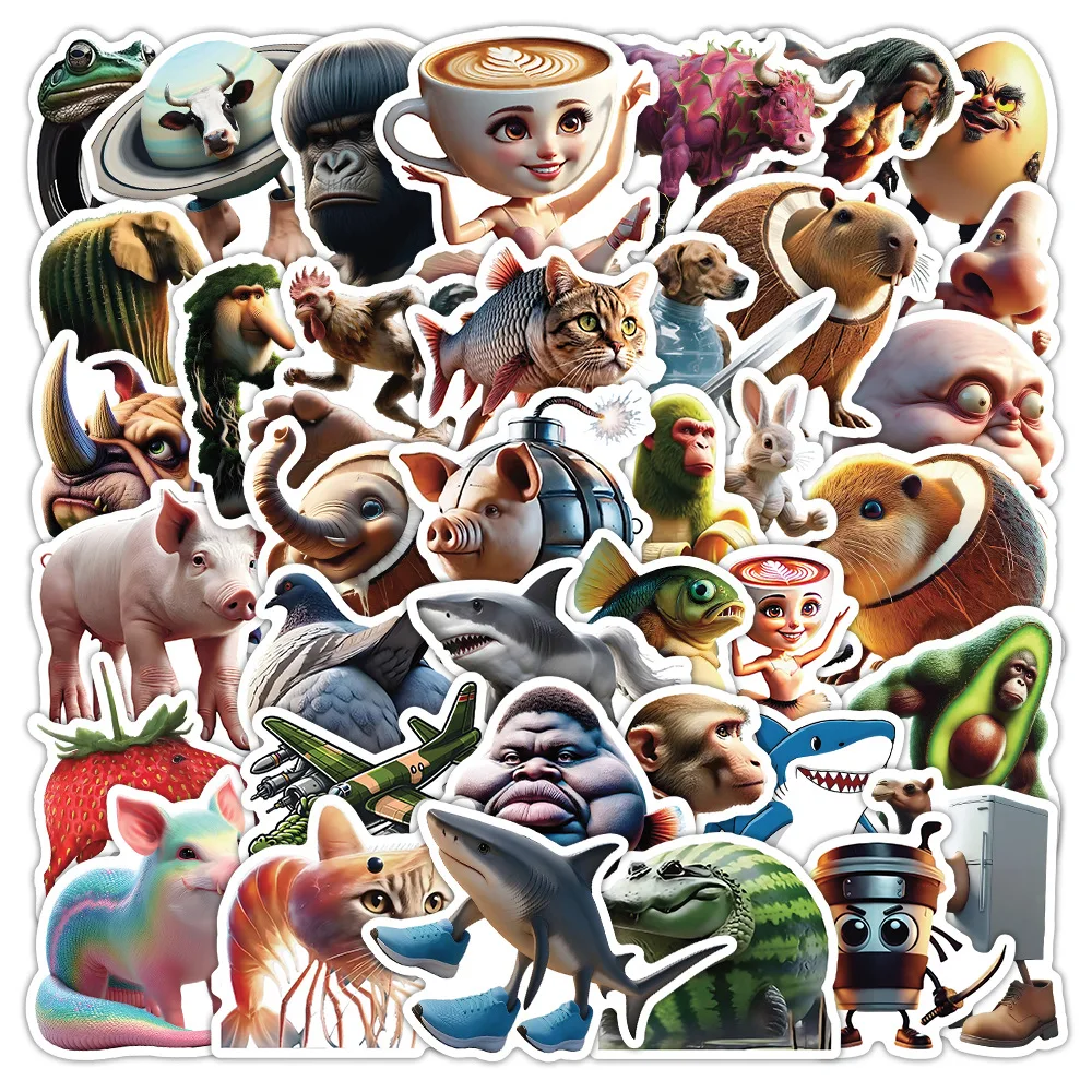 

50 Italian Brainrot Animals Stickers Creative Animal Fusion Graffiti Decorationtong Tong Tong Sahur Waterproof Stickers
